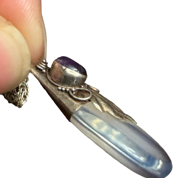 Beautiful Opalite Amethyst Sterling Silver 925 Pendant Necklace - Picture 8 of 14